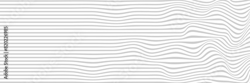 Simple wavy abstract background, long banner. Vector illustration of horisontal stripes with optical illusion, op art.
