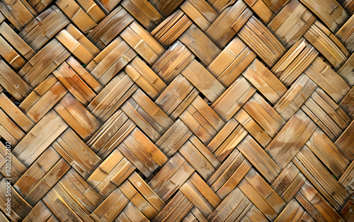 Flat full-frame seamless texture of wicker bamboo wall. Neural network generated image. Not based on any actual scene or pattern.