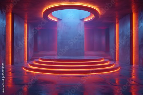 Modern and adaptable, the 3D podium with a striking neon effect creates a futuristic and vibrant image, perfect for displaying products or awards in a modern setting