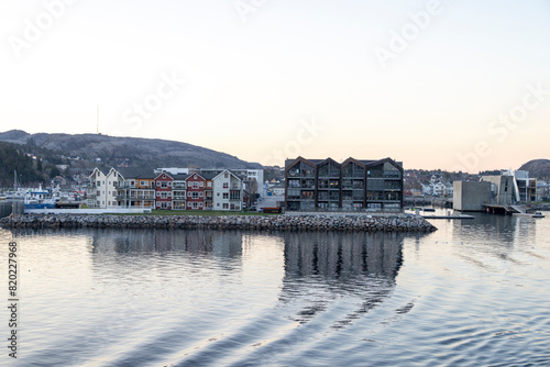 Modern buildings in Røvik harbour,Trøndelag