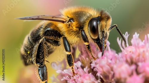 Vibrant Garden Scene - Bee Pollinating Flower Close-Up © NewaysStock
