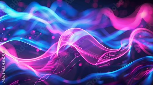 Vibrant abstract light trails of pink and blue creating a stunning neon effect, perfect for modern designs and digital art backgrounds.