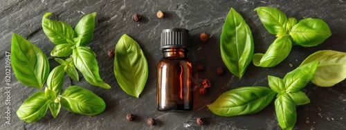 Basil oil close-up. Selective focus