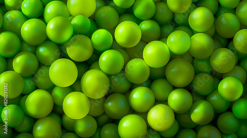 Many green gradient random bright soft balls background. Green balls background for kids zone or children's playroom. Huge pile of green balls in different sizes © Anthichada