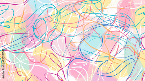 Fun colorful line doodle seamless pattern, Creative minimalist style art background, Simple childish scribble backdrop