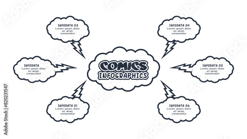 Comics infographic with 6 steps, options, parts or processes. Business data visualization. Creative infographic template