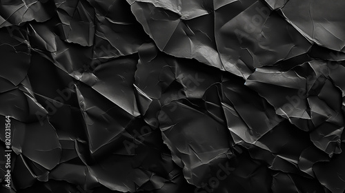 Black wrinkled paper template  Background of black empty wrinkled paper  Black creased paper background texture  Wrinkled paper