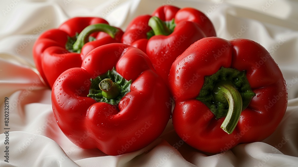 Bright Red Bell Peppers, Vibrant and Shiny, Isolated on a White Canvas Bright Red Bell Peppers, Vibrant and Shiny, Isolated on a White Canvas