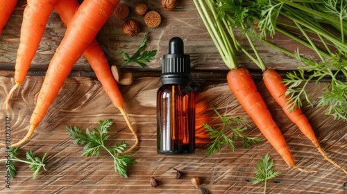 carrot essential oil close-up. Selective focus photo
