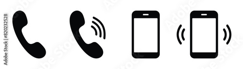 Phone call icon set, Telephone call sign, Contact us. Ringing phone simple icon set. Smartphone ringing. Phone sign. Vector illustration