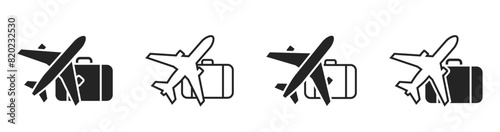 air travel icon set. plane and luggage. vacation and journey symbols. isolated vector images for tourism design