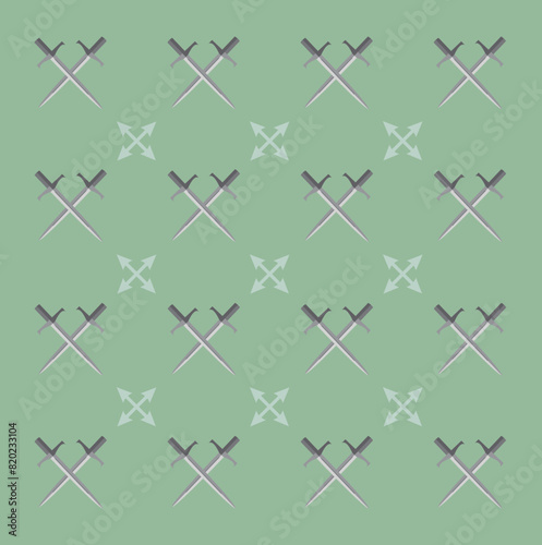 pattern background in green pattern with knight's swords