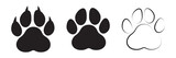 Paw footprint icon set, paw print icons in different style, cute animal track