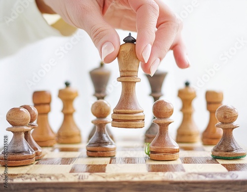 The person making the move in a chess match moves the piece with her hand