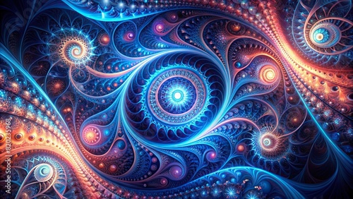 Abstract digital background with swirling patterns and fractal shapes  evoking the complexity of technological systems
