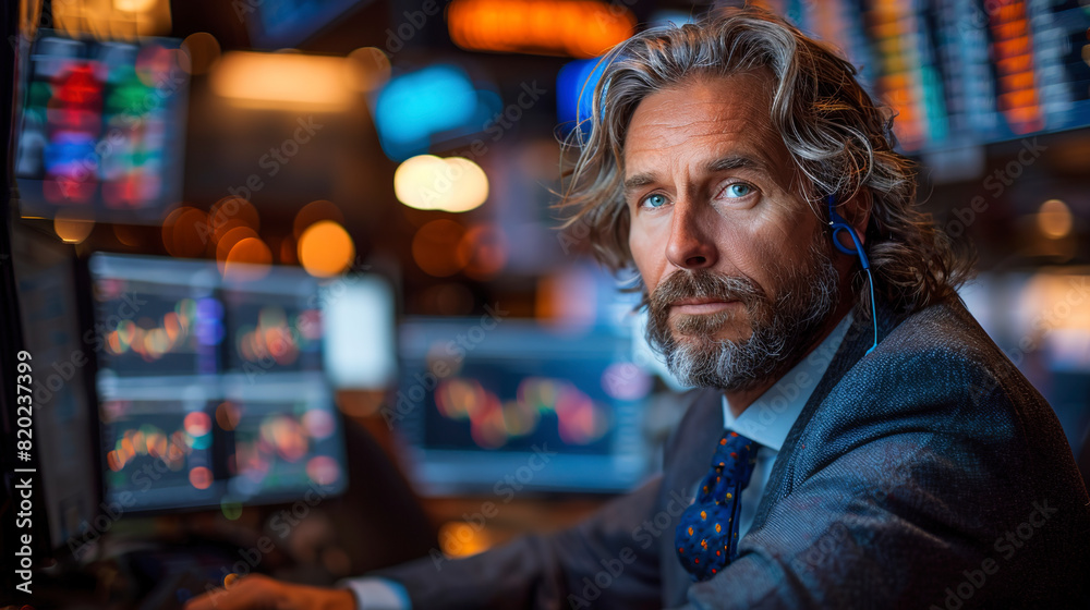 A successful trader sits behind monitors and controls trading charts on a crypto exchange. A successful trader sits behind monitors and controls trading charts on a crypto exchange.