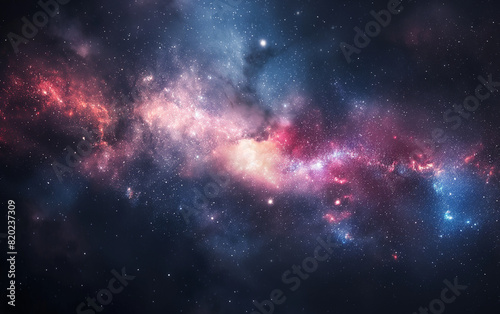 Cosmic nebula with colorful dust and gas clouds against a starry deep space background