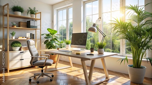 A clean workspace bathed in soft natural light  promoting focus and productivity
