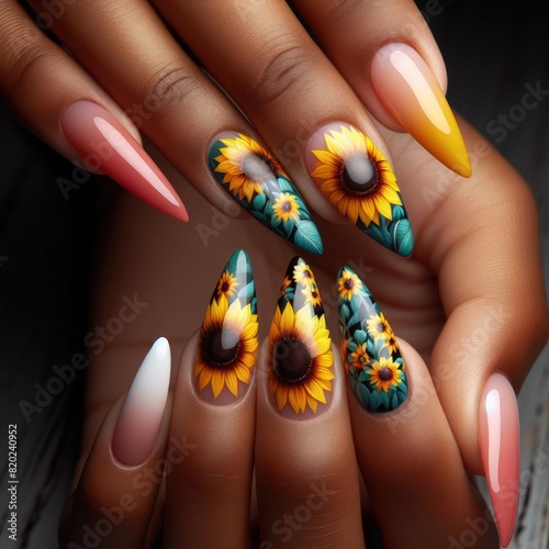 sunflowers nails design