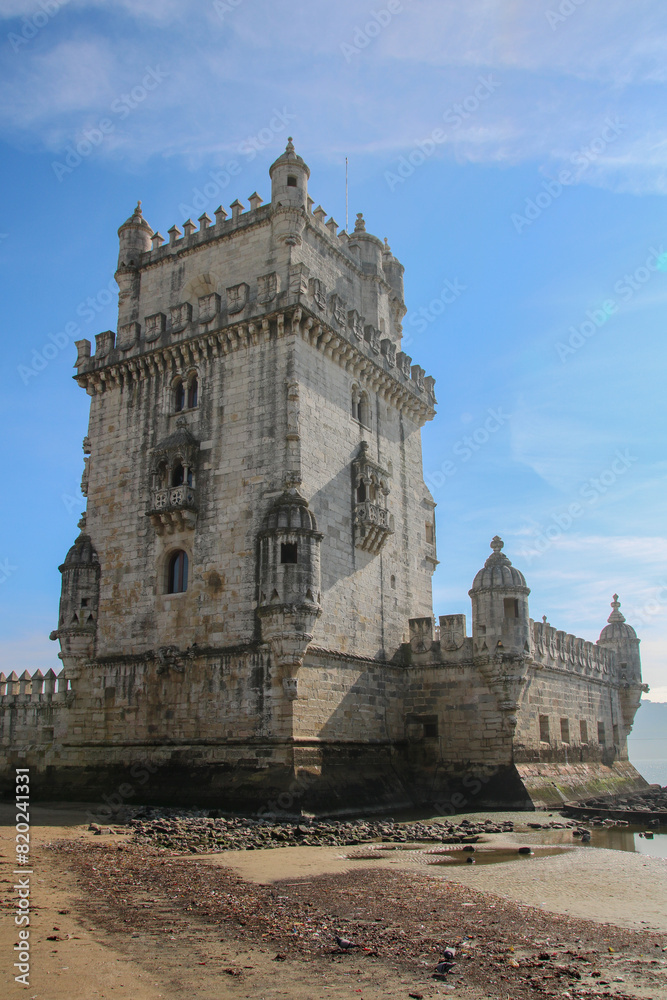 The Belém Tower is an old military construction, located at the mouth of the Tagus River, in the Santa Maria de Belém neighborhood, together with the Jerónimos Monastery in Lisbon, Portugal. The Belém Tower is an old military construction, located at the mouth of the Tagus River, in the Santa Maria de Belém neighborhood, together with the Jerónimos Monastery in Lisbon, Portugal.