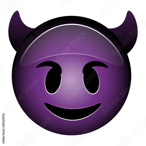 evil face with a smile - purple devil emotion 3D -  bad evil emoticon with horns icon