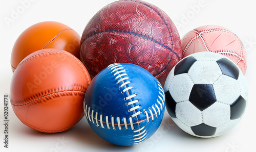 Variety of Sports Balls on White Background Including Soccer  Baseball  Basketball  and Volleyball for Sport Equipment Advertising