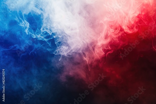Abstract background in the colors of France, red white and blue, with a smoke texture gradient in a minimalist style
