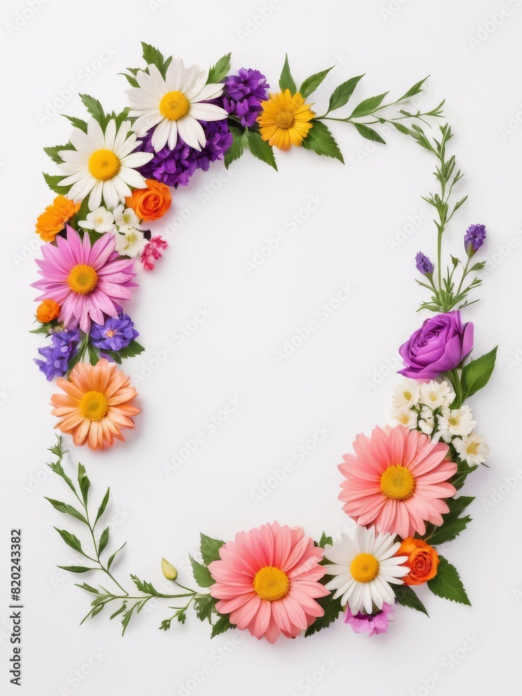 A vibrant square frame composed entirely of colorful flowers. Perfect for framing photographs, invitations, greetings cards or any other creative project.