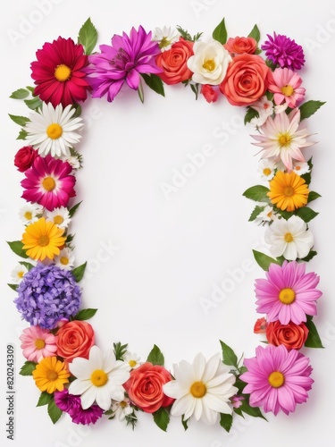 A vibrant square frame composed entirely of colorful flowers. Perfect for framing photographs, invitations, greetings cards or any other creative project.