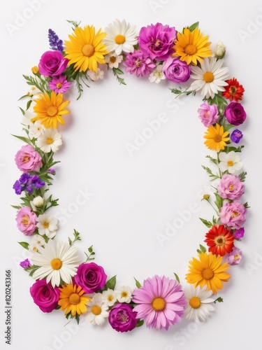 A vibrant square frame composed entirely of colorful flowers. Perfect for framing photographs, invitations, greetings cards or any other creative project.