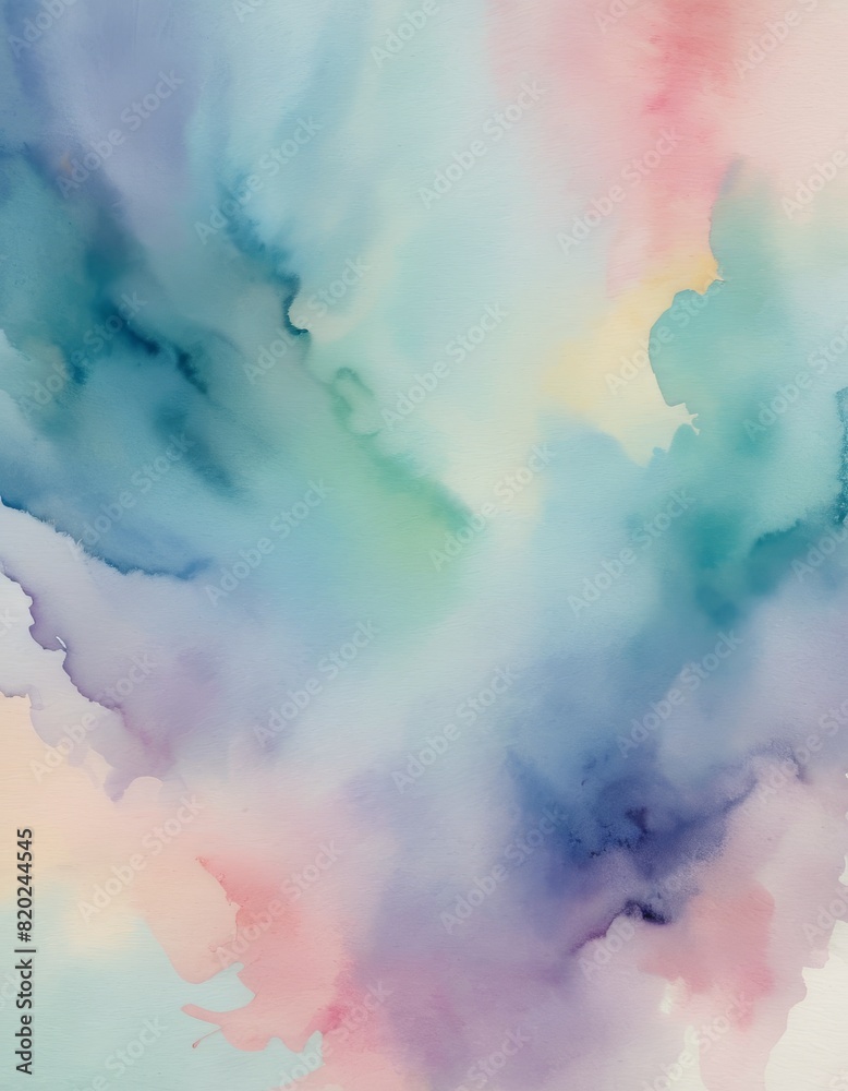 Soft watercolor strokes blend in an ethereal mix of pastel blues, pinks, and purples, conveying a dreamy and artistic vibe.