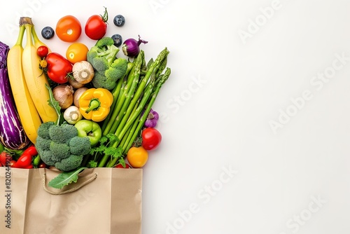 Top view of a paper bag with fresh vegetables