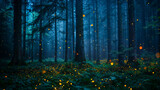 Enchanted Forest with Fireflies at Night