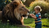 Children Playing with lion