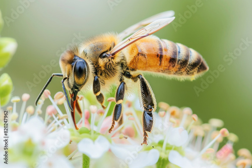 A bee on a white flower plays a crucial role as a pollinator, essential for the ecosystem