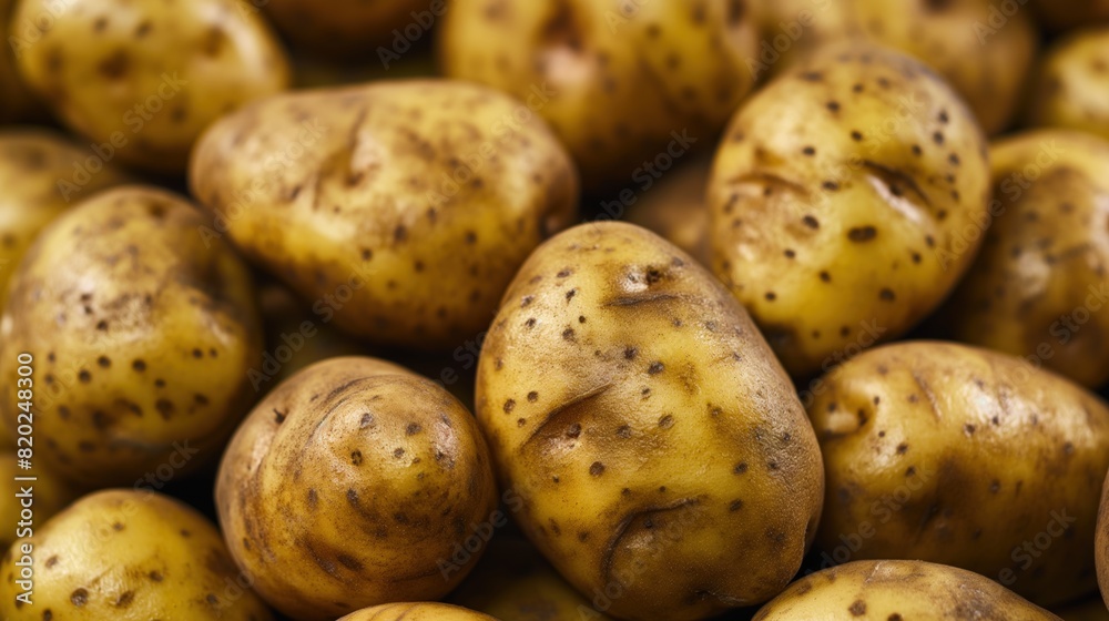 A cluster of potatoes showing brown spots A cluster of potatoes showing brown spots
