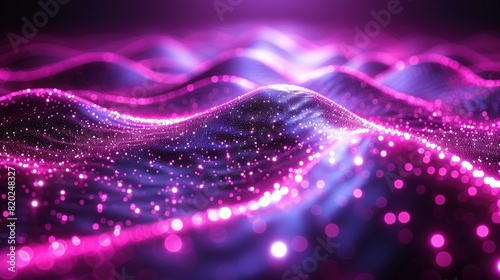 waves of pink and blue lights on a black background, centered on a blurry wave © Nadia