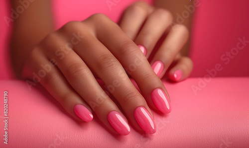 Elegant Pink Manicure Showcased on Hand.