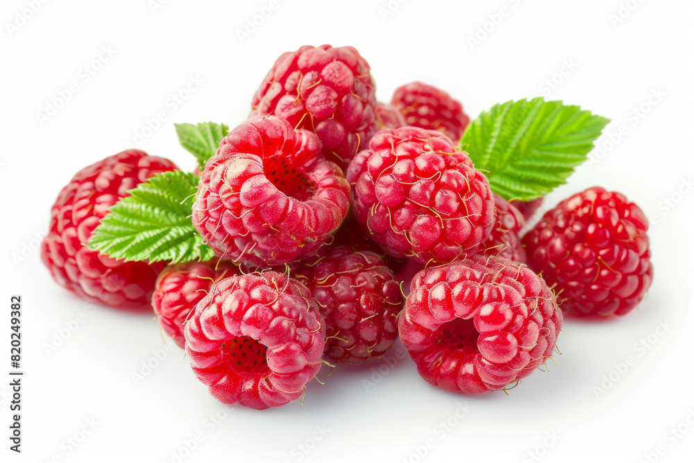 A cluster of juicy raspberries isolated without any distractions, showcasing their vibrant red color and sweet-tart flavor. Concept of summer berries and dessert toppings. Generative Ai. A cluster of juicy raspberries isolated without any distractions, showcasing their vibrant red color and sweet-tart flavor. Concept of summer berries and dessert toppings. Generative Ai.