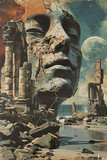 Surreal Collage with Ancient Ruins and Greek statues