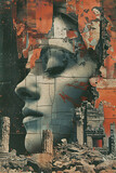 Surreal Collage with Ancient Ruins and Greek statues