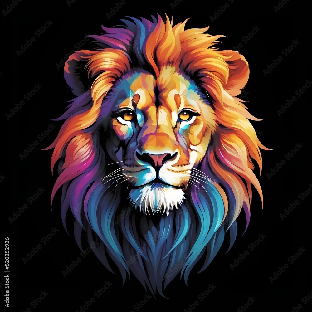 lion head colorful on black