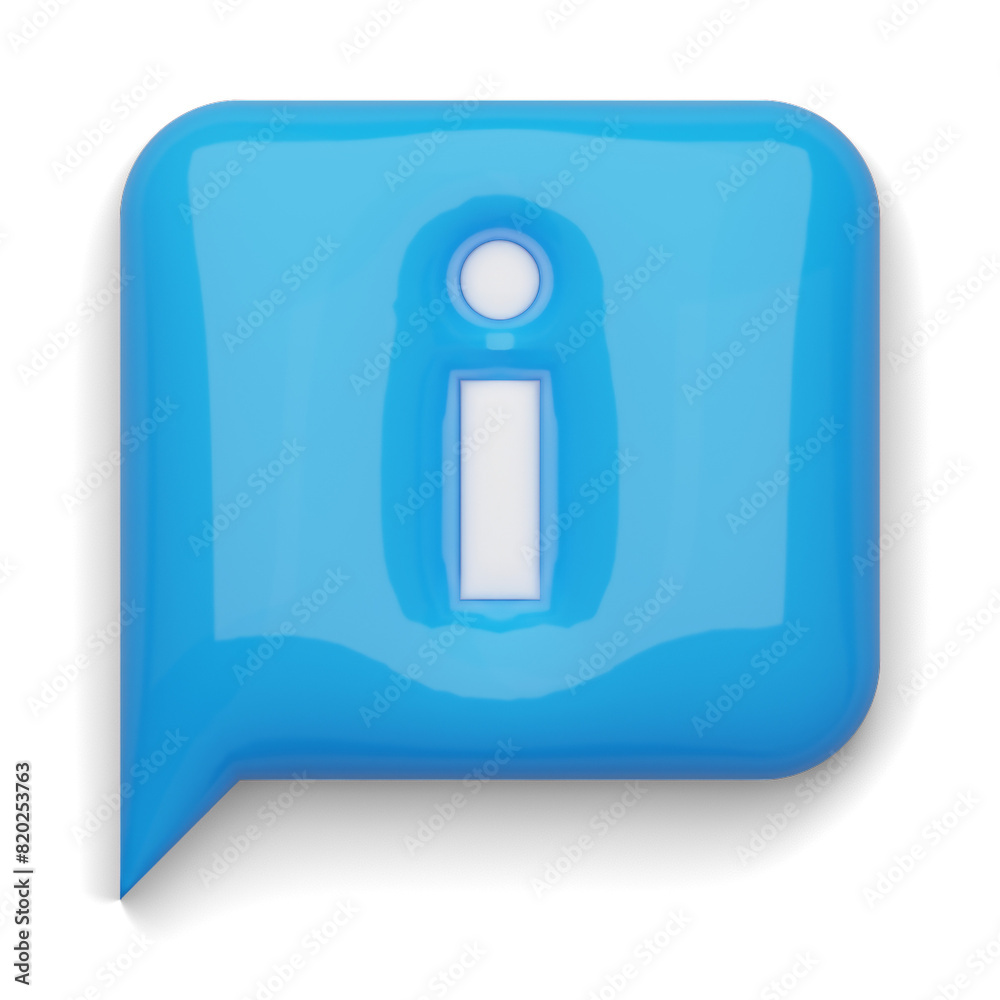 Blue speech bubble icon with information symbol, alpha channel PNG.
Blue speech bubble icon with information symbol, alpha channel PNG.