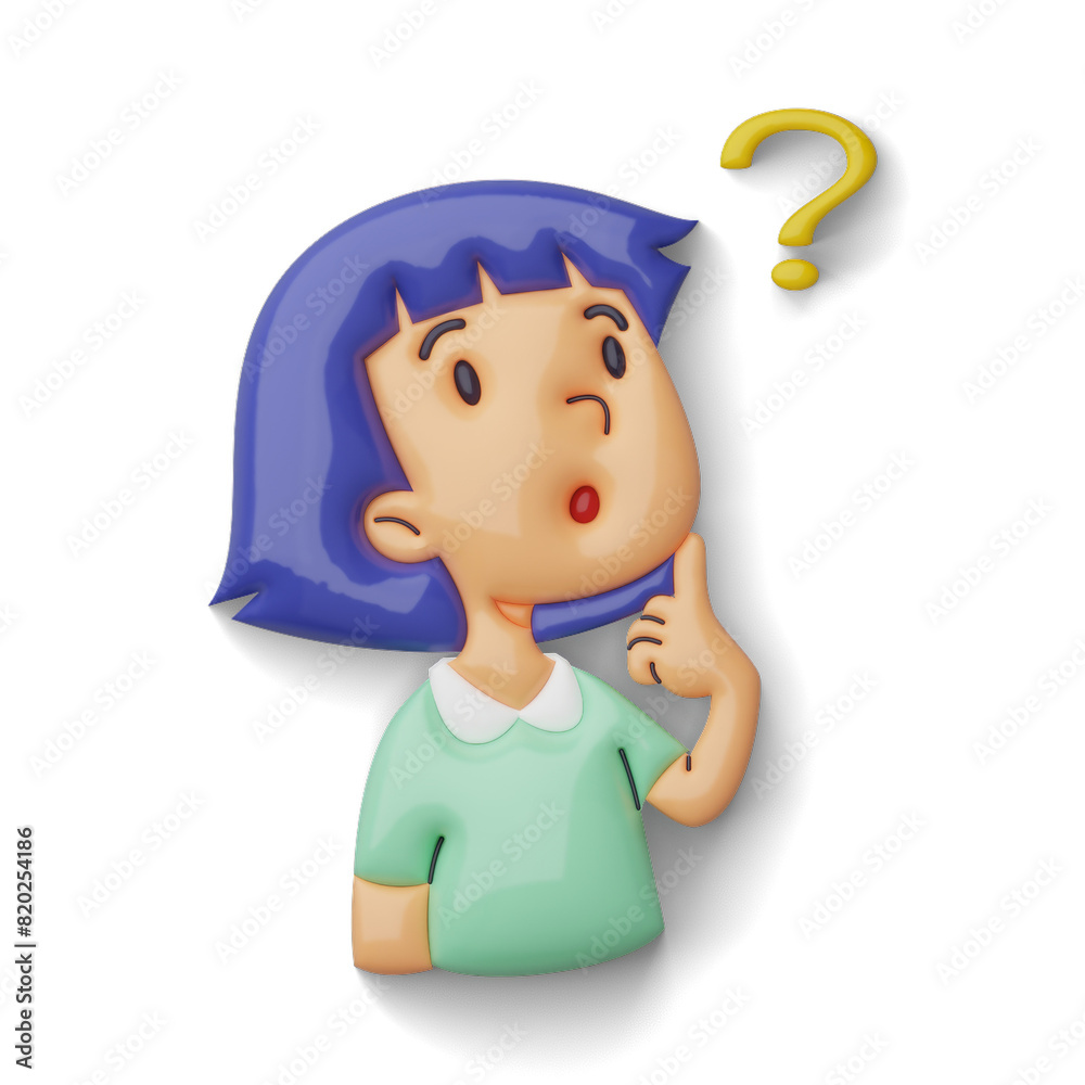 Curious girl with question mark, alpha channel PNG.
Curious girl with question mark, alpha channel PNG.