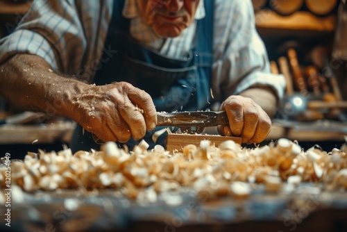 Carpenter works in workshop, AI generated