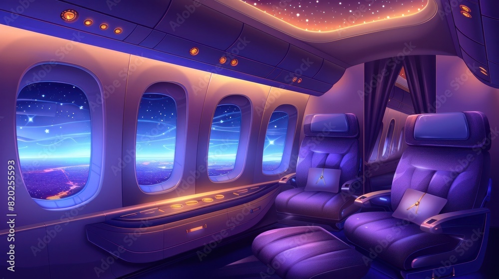 Nighttime Airplane Cabin A Luxurious D of a Comfortable Flight Experience