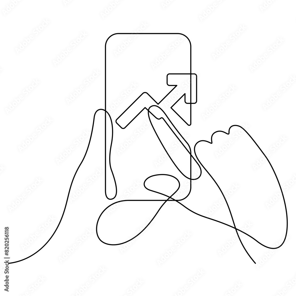 Obraz premium hand using phone investment app stock market graph chart one line continuous