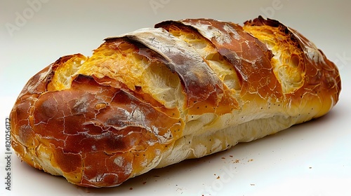 A loaf of bread on a white surface. photo