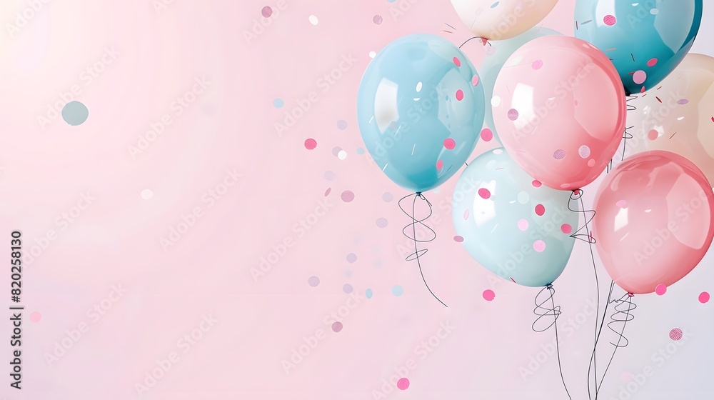 Colorful 3d joyful Party Balloons background with decoration 
