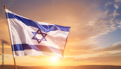 Israel flag with a star of David over beautiful sky background, patriotic concept, generative AI